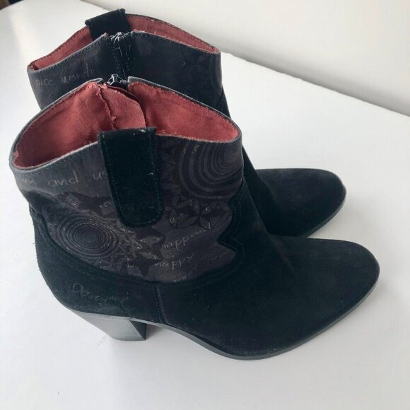 DESIGUAL Suede Ankle Boot Western Boho Style Black Grey Design Pink EU 39/US 8.5 - Picture 6 of 16